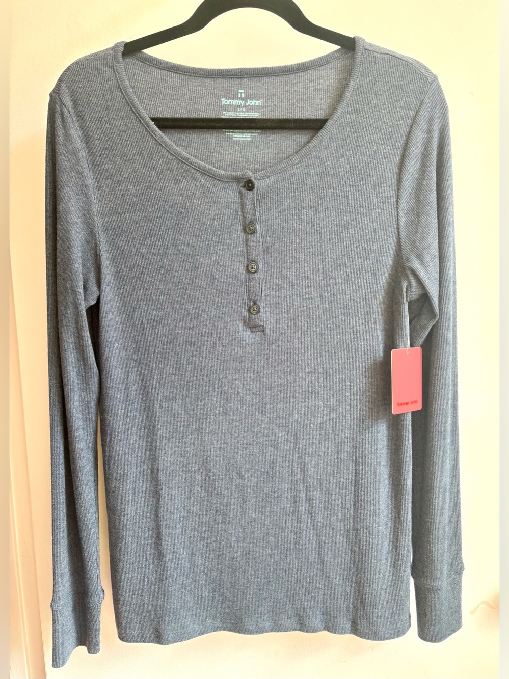 Tommy John Women's Long Sleeve Henley Top — Blue. NWT size Large